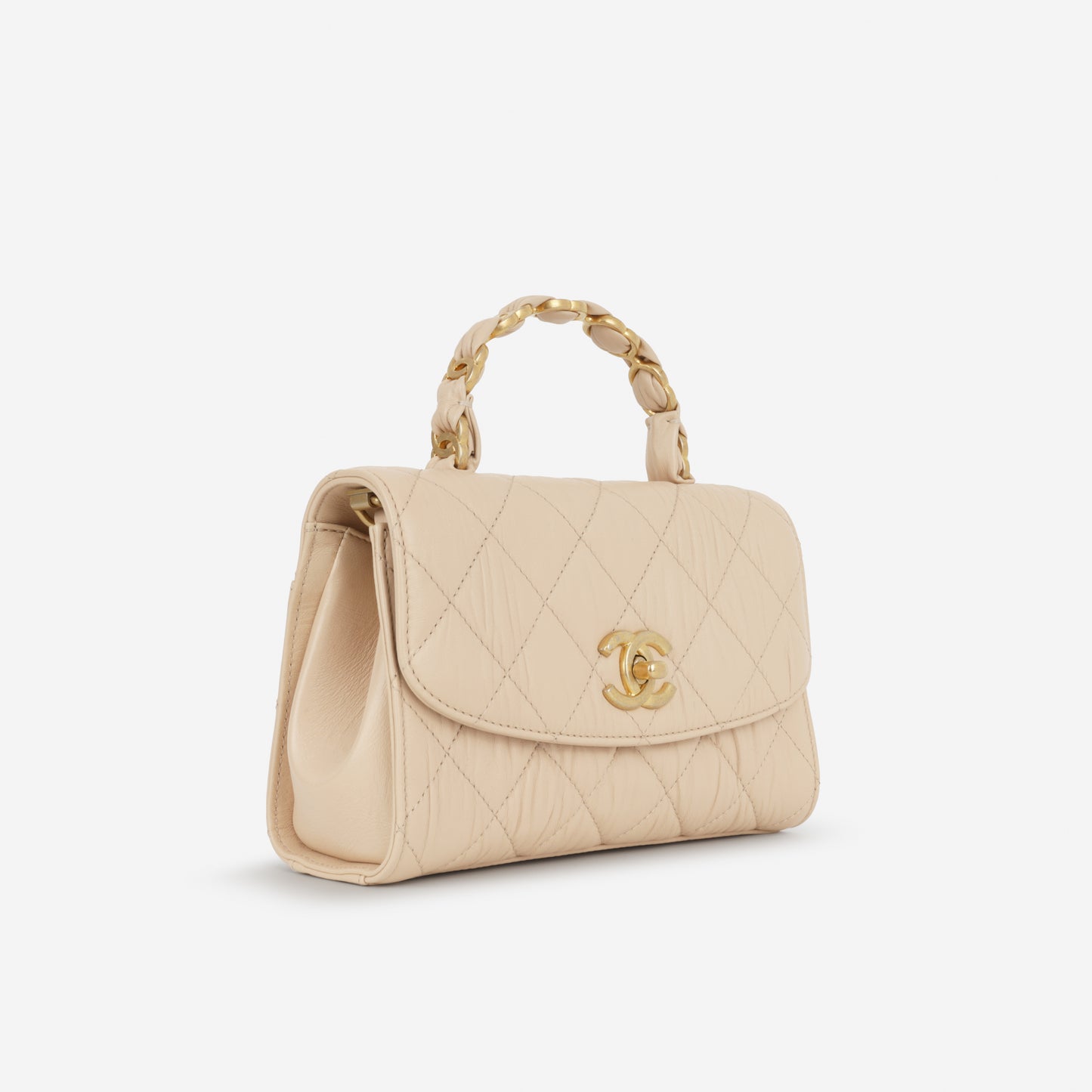 Chanel CC Link Top Handle - Beige Lambskin | Gold Hardware