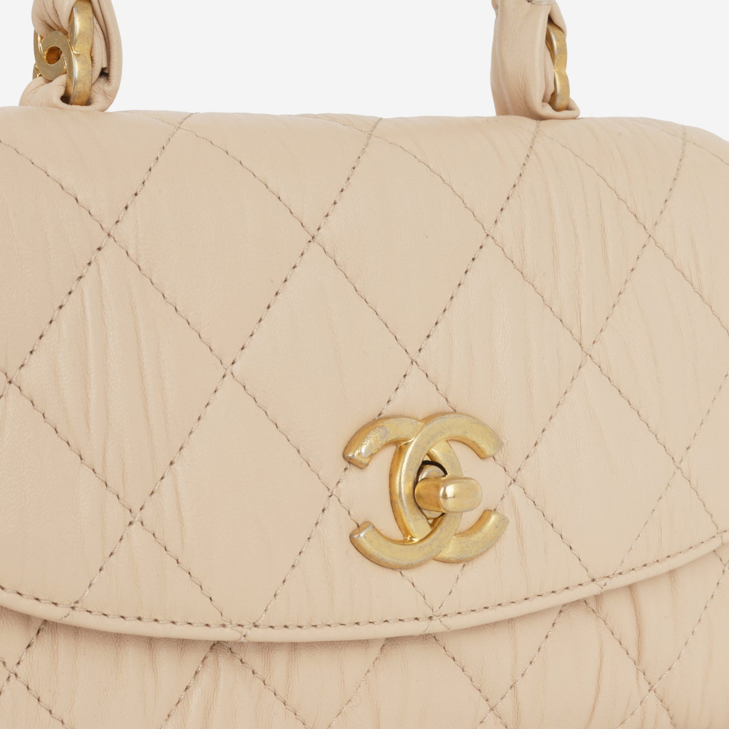 Chanel CC Link Top Handle - Beige Lambskin | Gold Hardware