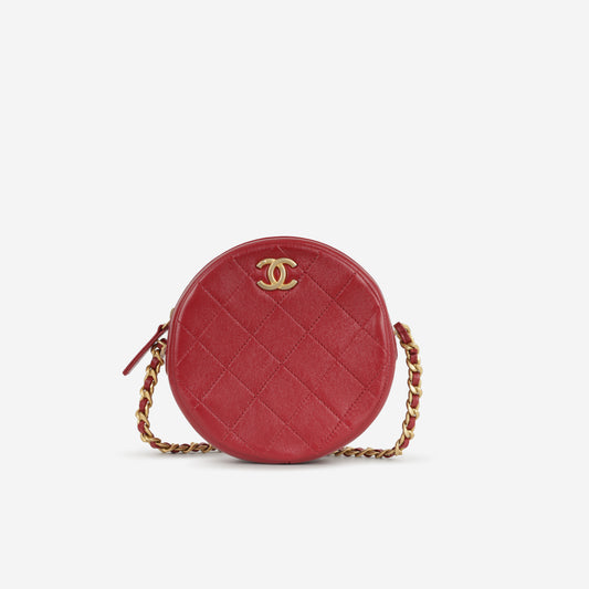 Chanel Round 19 Clutch on Chain - Burgundy Calfskin | Aged Gold Hardware