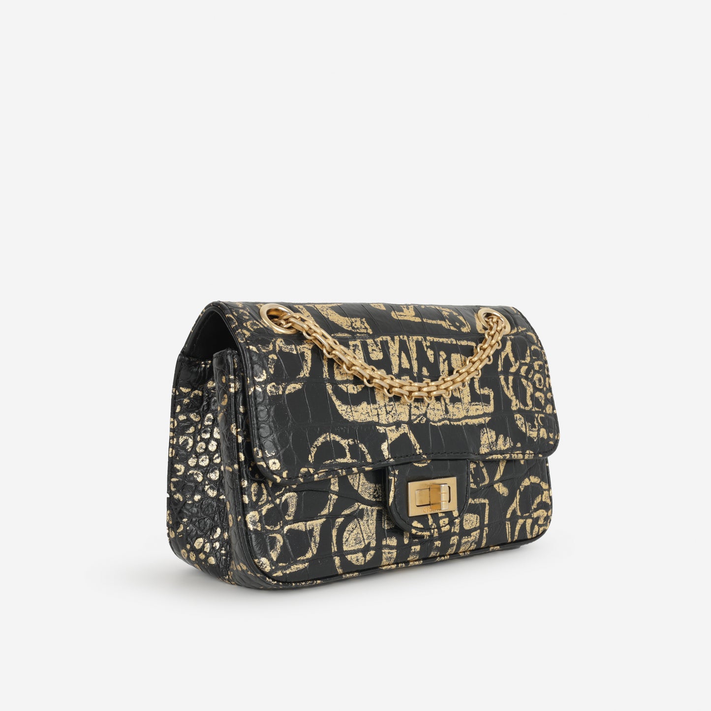 Chanel Mini 2.55 Reissue 224 - Graffiti Croc Embossed | Gold Hardware