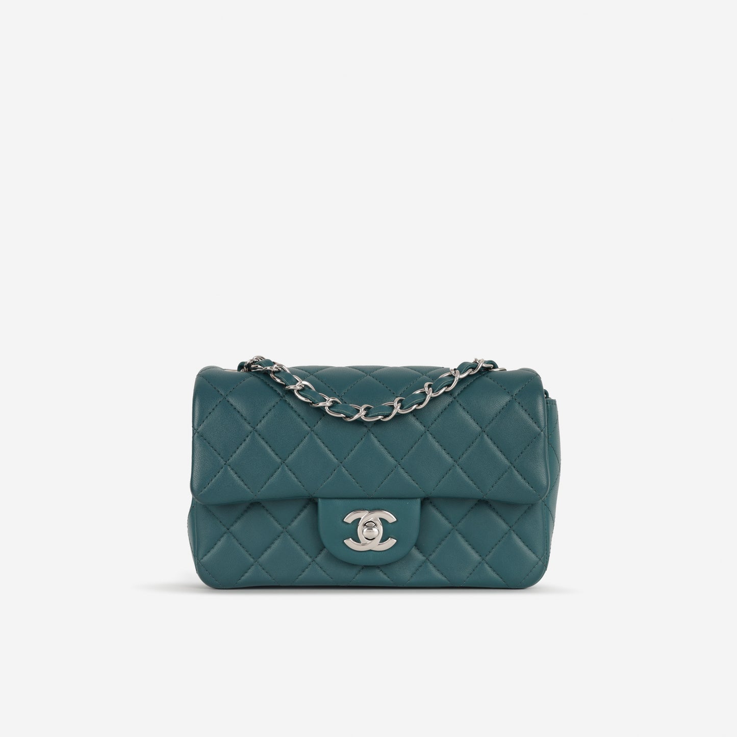 Chanel Mini Rectangular - Teal Lambskin | Silver Hardware