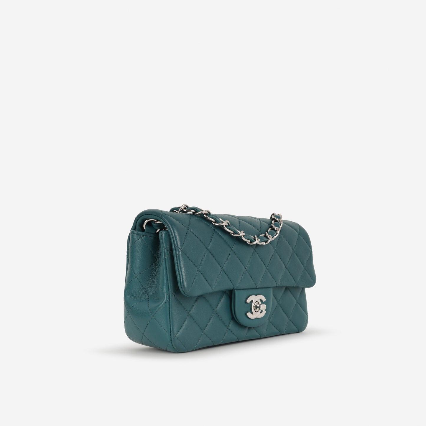 Chanel Mini Rectangular - Teal Lambskin | Silver Hardware