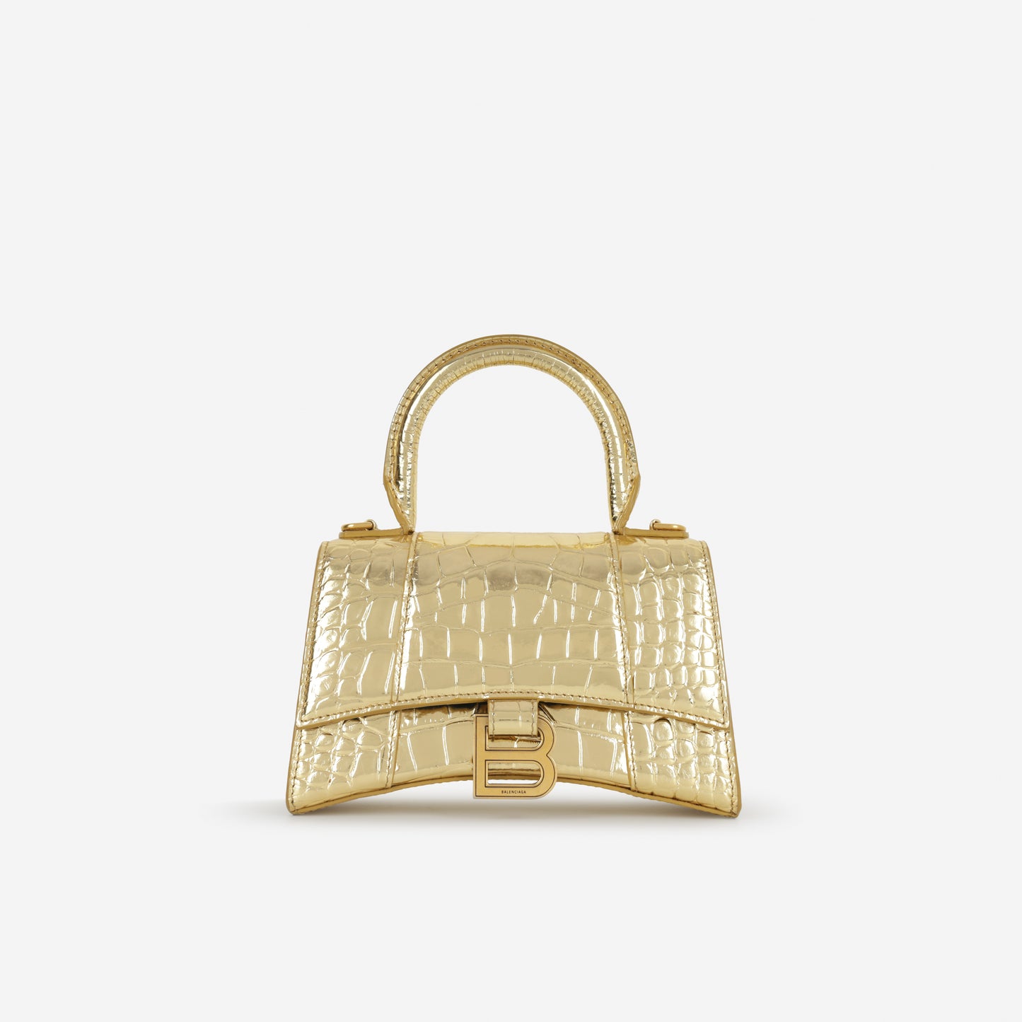 Balenciaga XS Hourglass - Gold Croc Embossed Calfskin | Gold Hardware