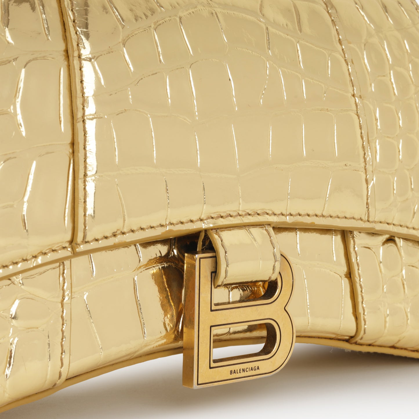 Balenciaga XS Hourglass - Gold Croc Embossed Calfskin | Gold Hardware