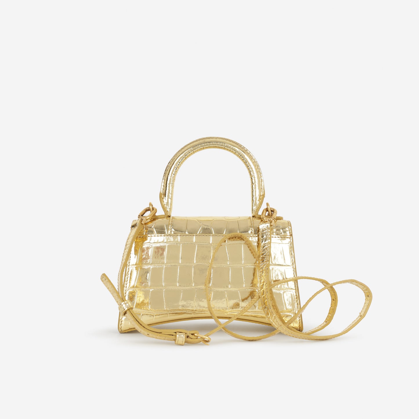 Balenciaga XS Hourglass - Gold Croc Embossed Calfskin | Gold Hardware