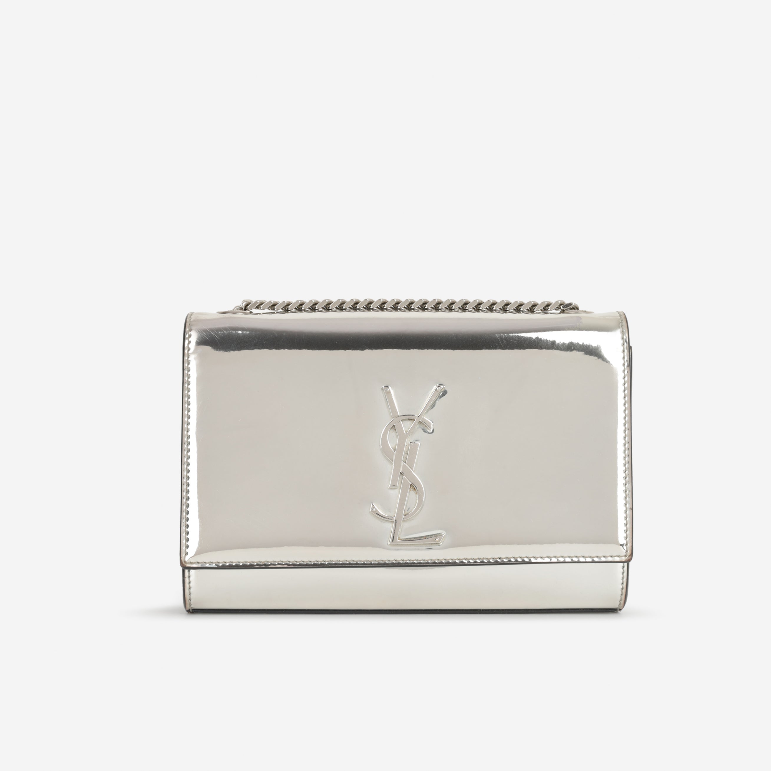 Saint Laurent シルバー ケース Saint Laurent Small Kate - Silver Patent Calfskin | Silver