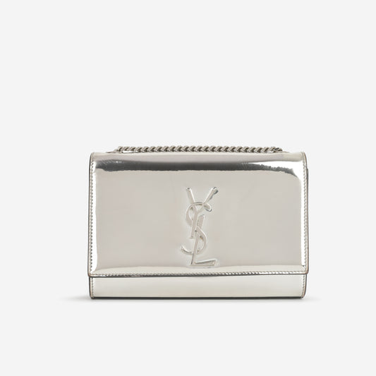 Saint Laurent Small Kate - Silver Patent Calfskin | Silver Hardware