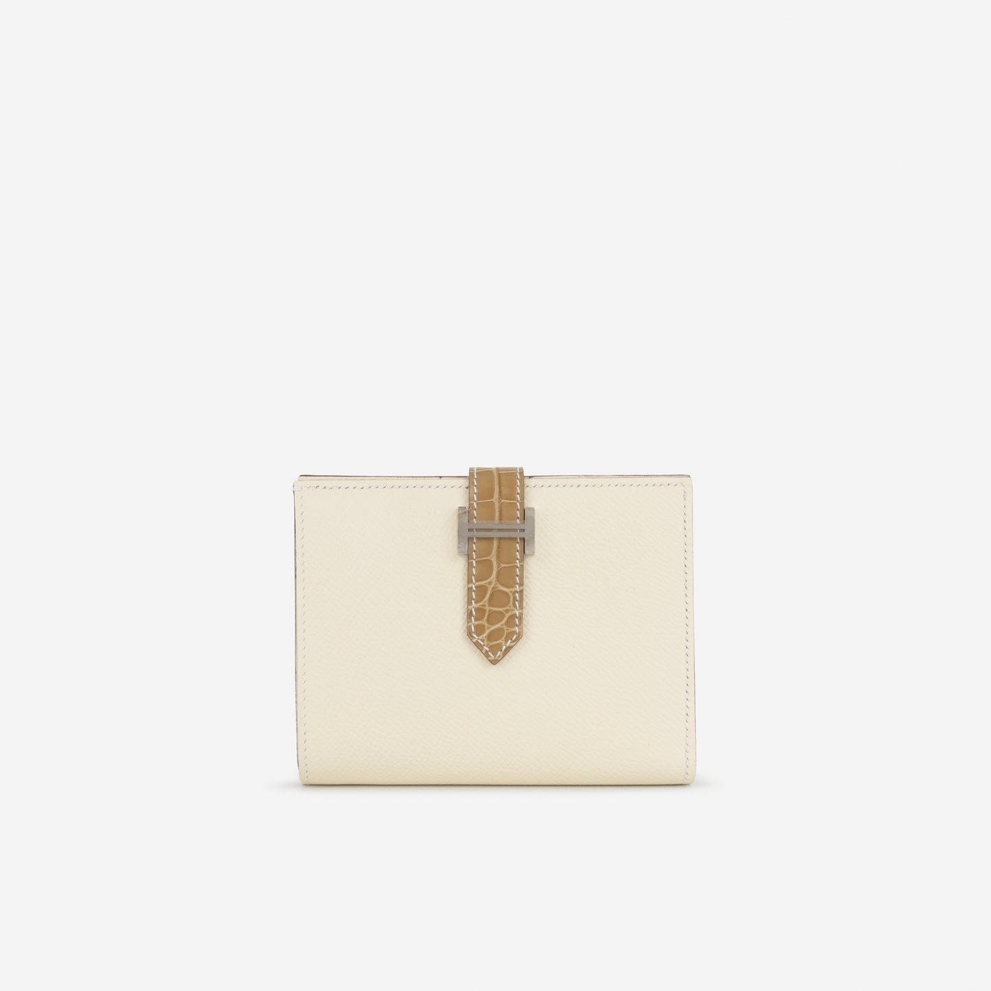 Hermès Bearn Compact Wallet - Nata Epsom / Beige Sable Alligator | Palladium Hardware