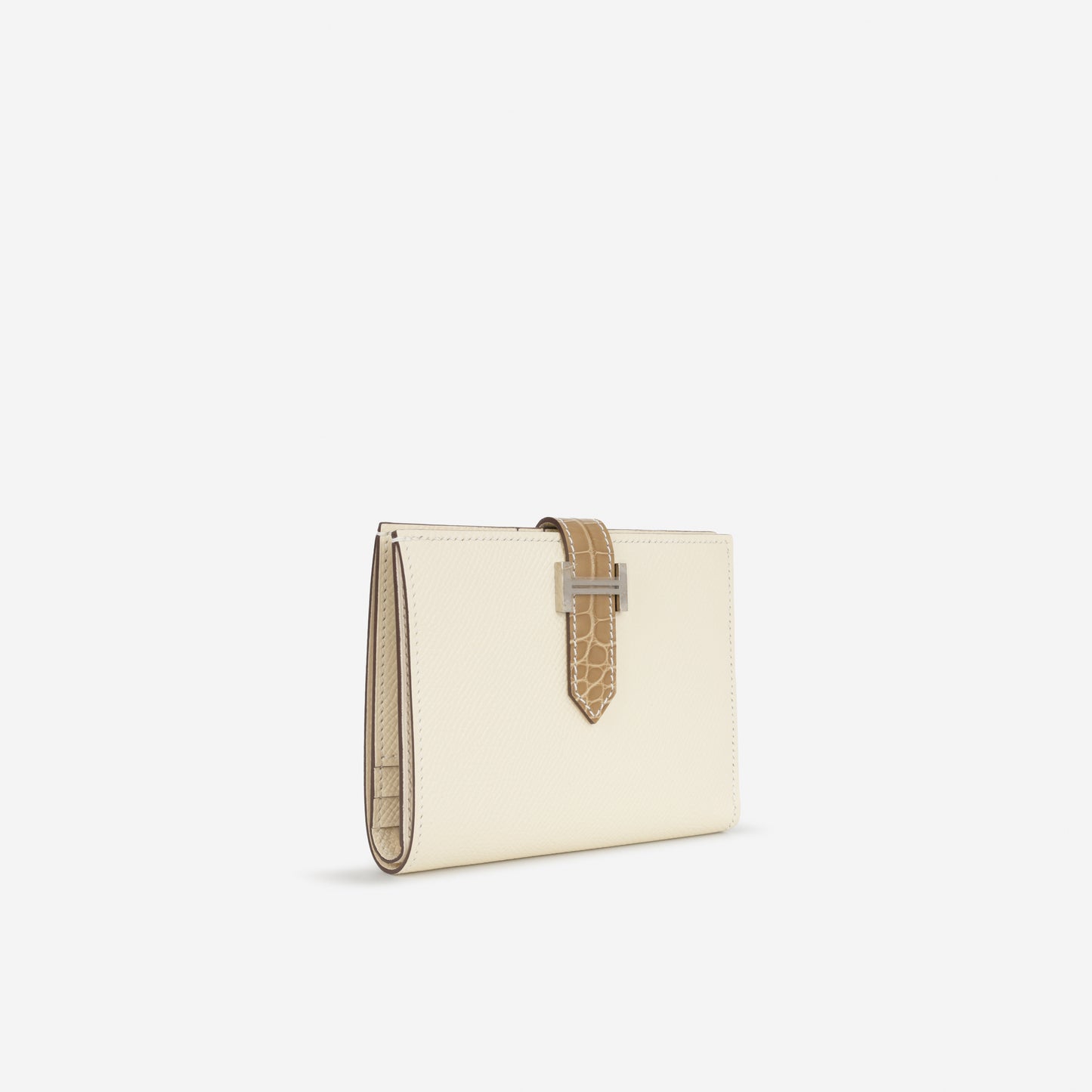 Hermès Bearn Compact Wallet - Nata Epsom / Beige Sable Alligator | Palladium Hardware