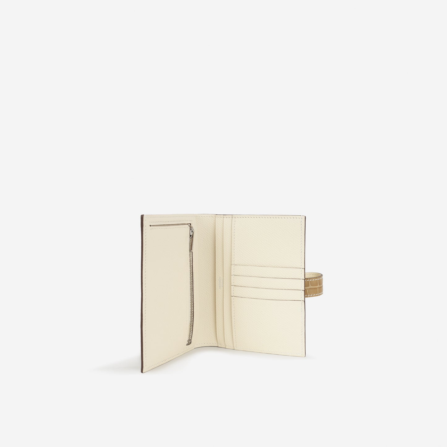 Hermès Bearn Compact Wallet - Nata Epsom / Beige Sable Alligator | Palladium Hardware
