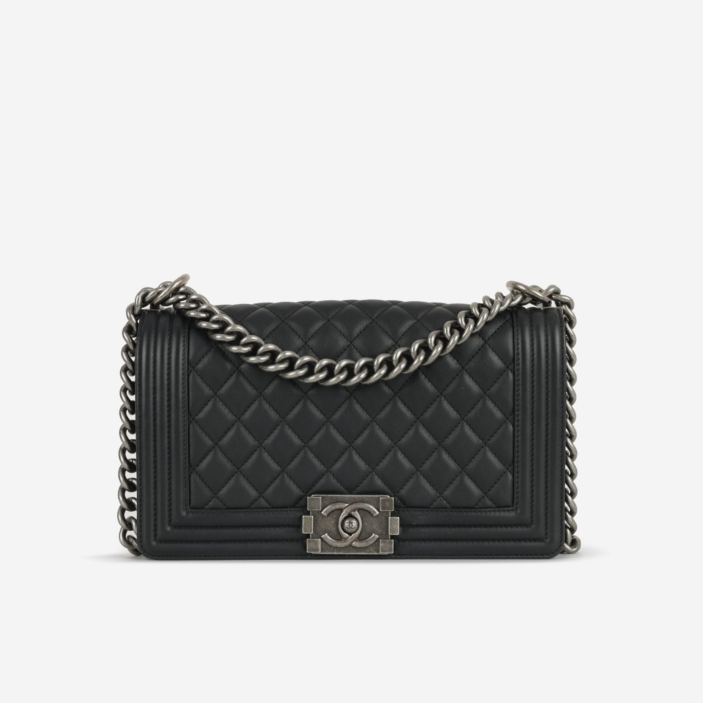 Chanel Old Medium Boy Bag - Black Lambskin | Ruthenium Hardware
