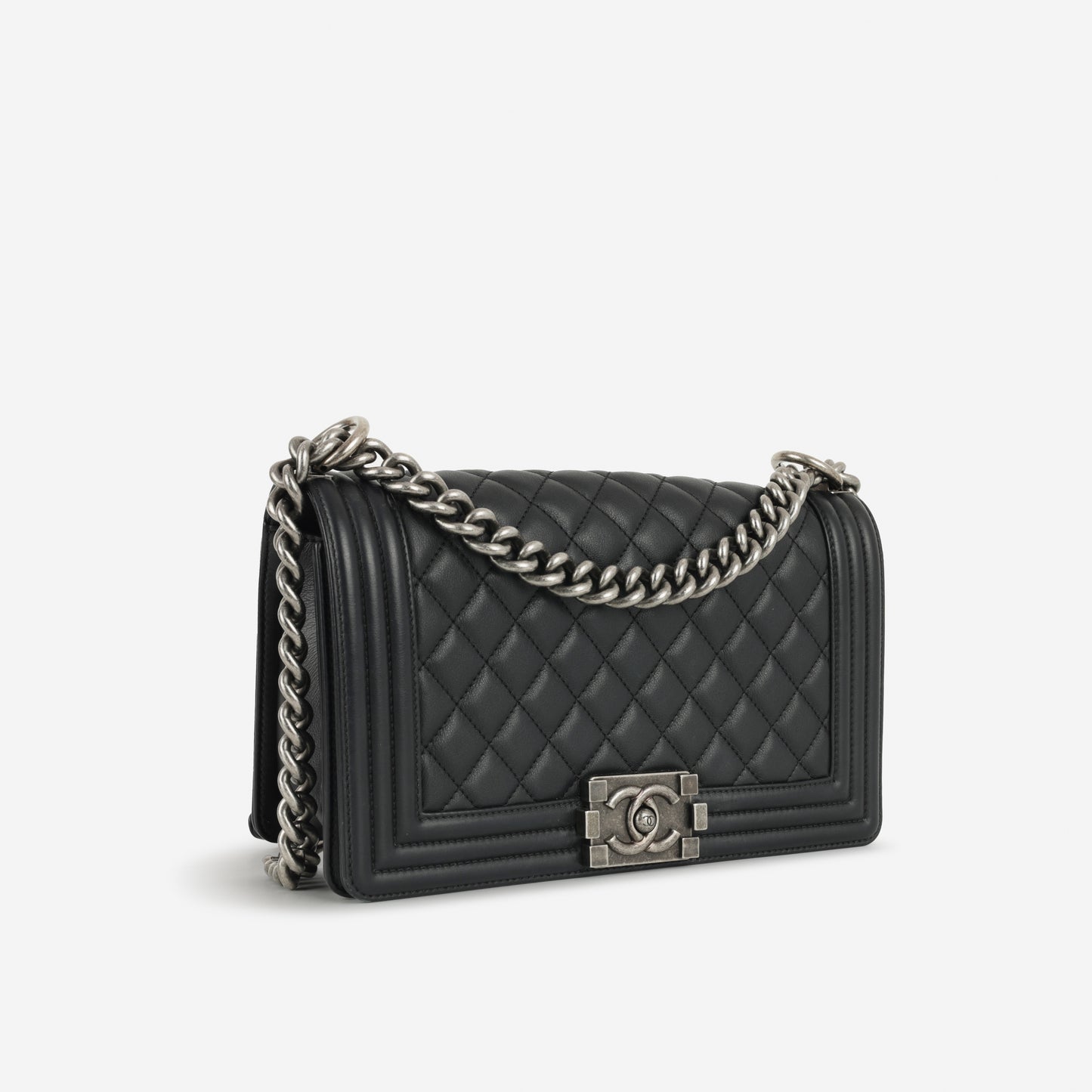 Chanel Old Medium Boy Bag - Black Lambskin | Ruthenium Hardware