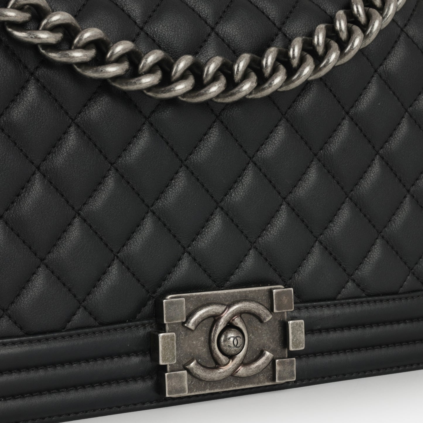 Chanel Old Medium Boy Bag - Black Lambskin | Ruthenium Hardware