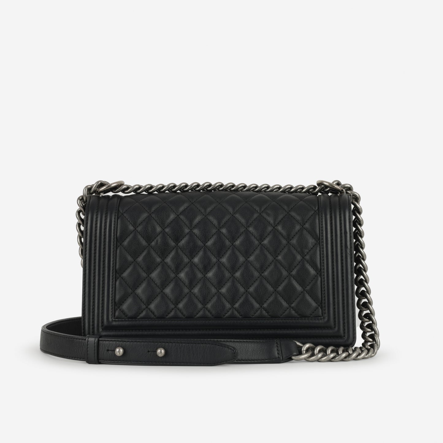 Chanel Old Medium Boy Bag - Black Lambskin | Ruthenium Hardware