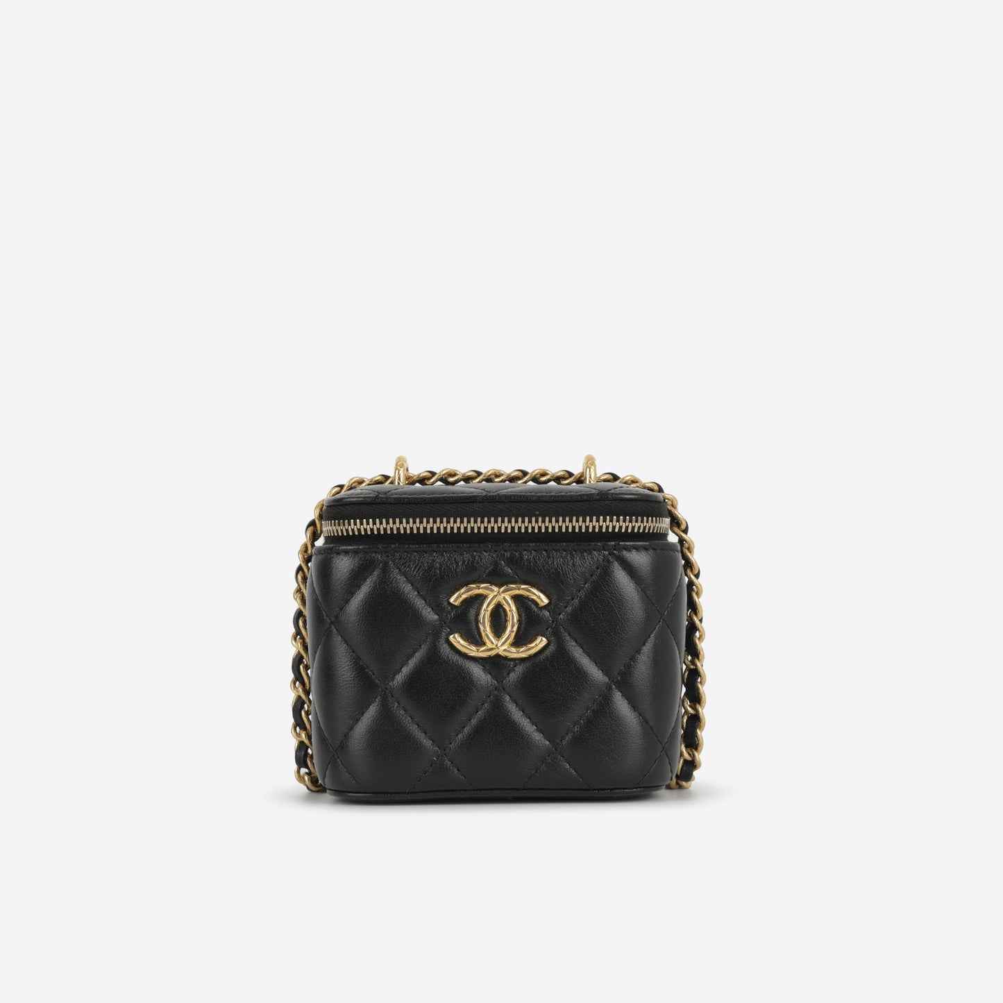 Chanel Mini Square Vanity on Chain - Black Lambskin | Gold Hardware