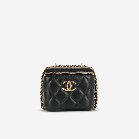 Chanel Mini Square Vanity on Chain - Black Lambskin | Gold Hardware