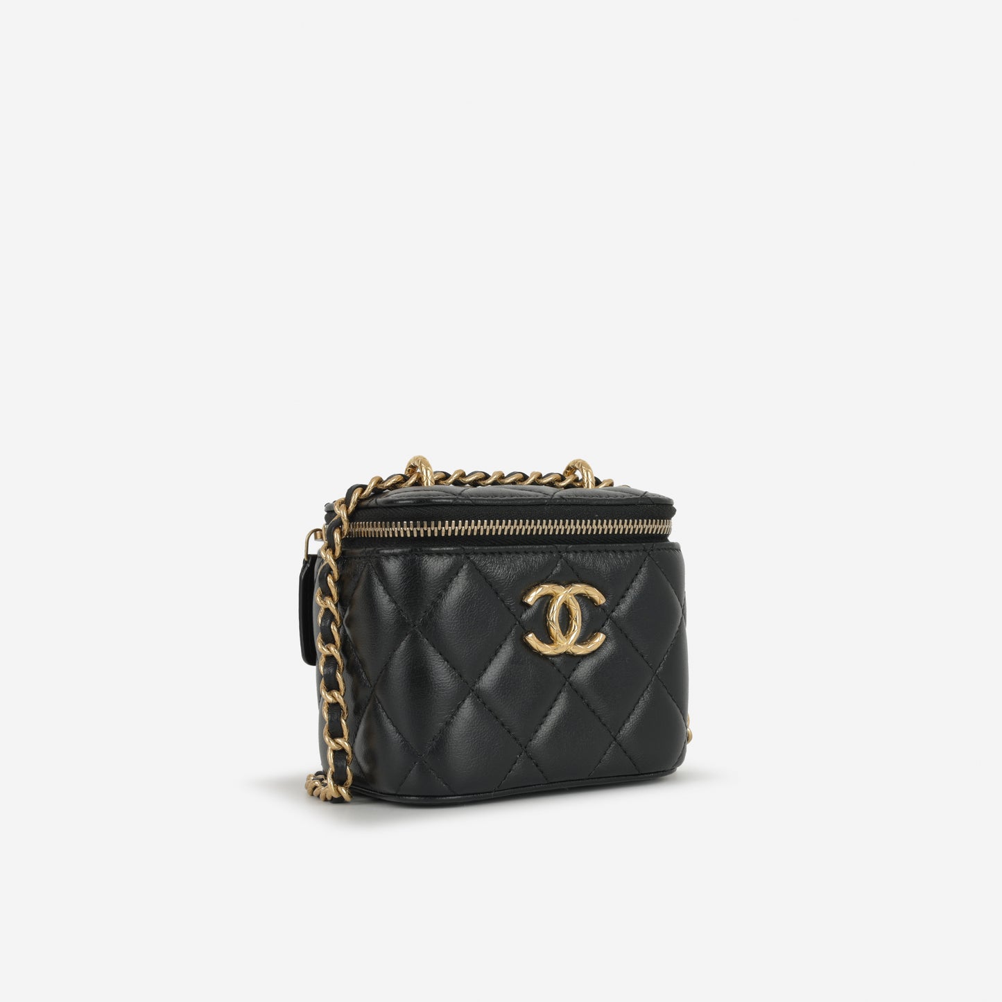 Chanel Mini Square Vanity on Chain - Black Lambskin | Gold Hardware