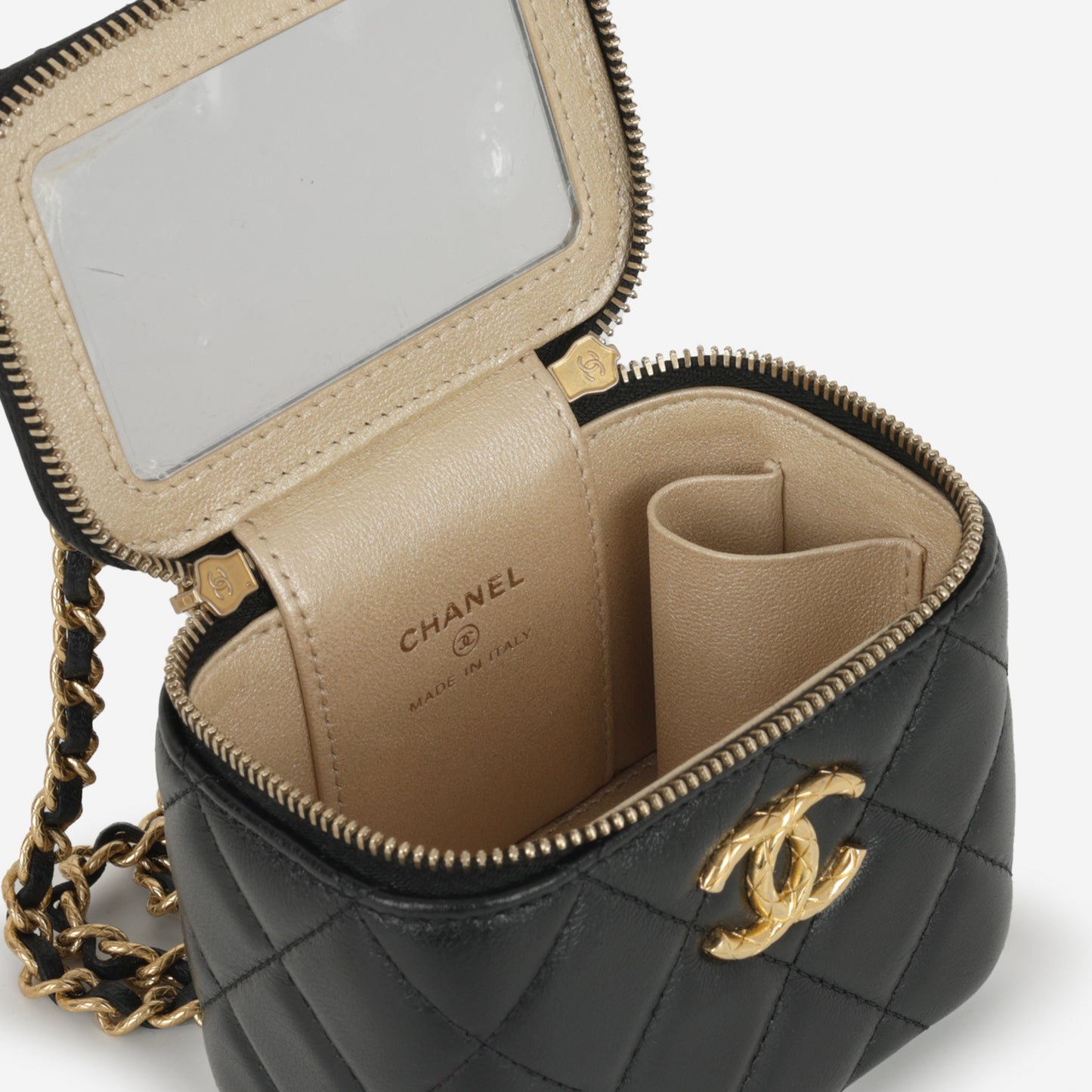 Chanel Mini Square Vanity on Chain - Black Lambskin | Gold Hardware