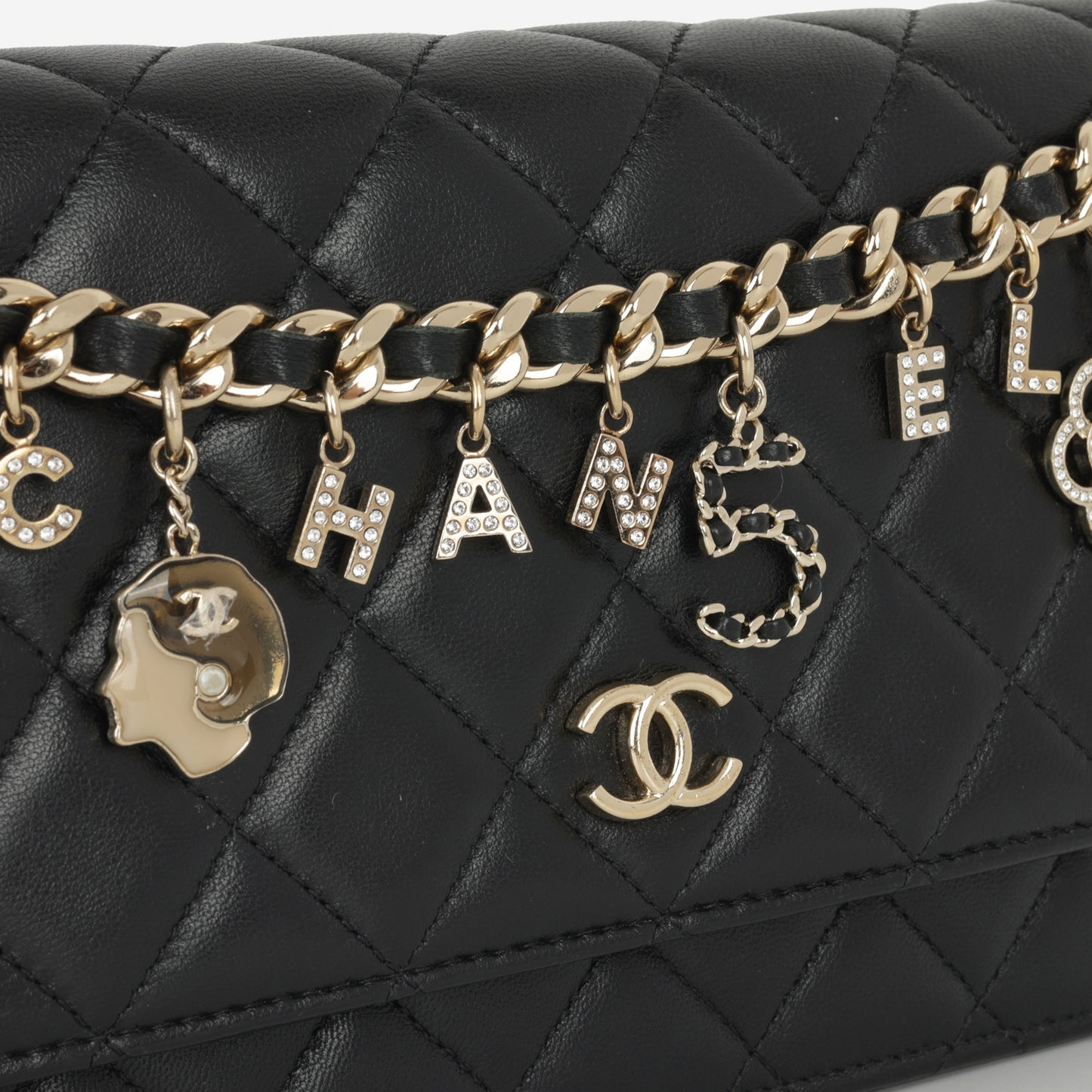 21c Chanel Seasonal Wallet On Chain - Black Lambskin |  Champagne Gold Hardware