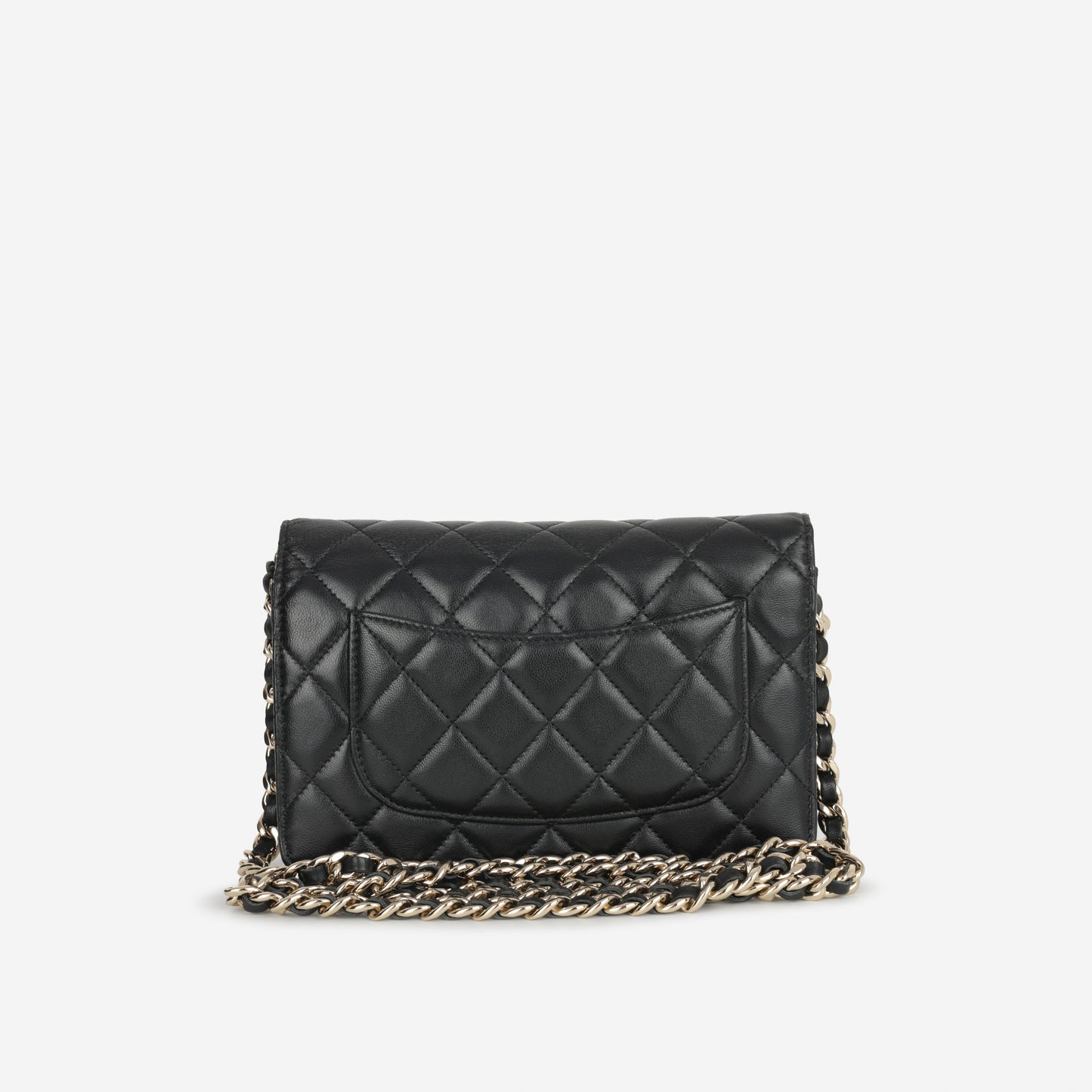 21c Chanel Seasonal Wallet On Chain - Black Lambskin |  Champagne Gold Hardware