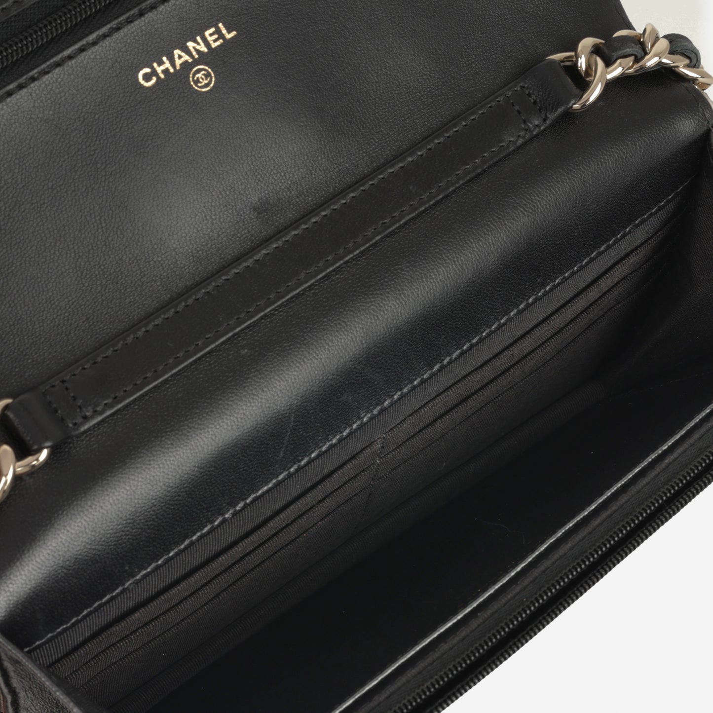 21c Chanel Seasonal Wallet On Chain - Black Lambskin |  Champagne Gold Hardware