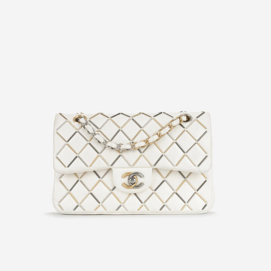 Chanel Small Matelasse Classic Flap - White Lambskin | Bi-colour Hardware