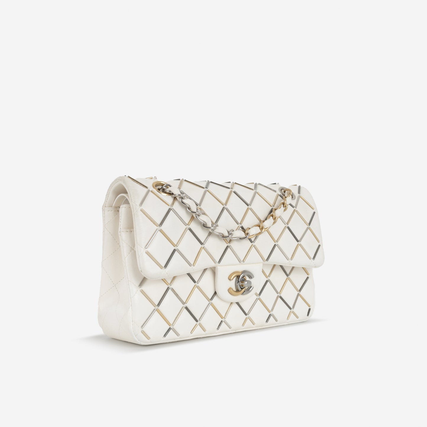 Chanel Small Matelasse Classic Flap - White Lambskin | Bi-colour Hardware