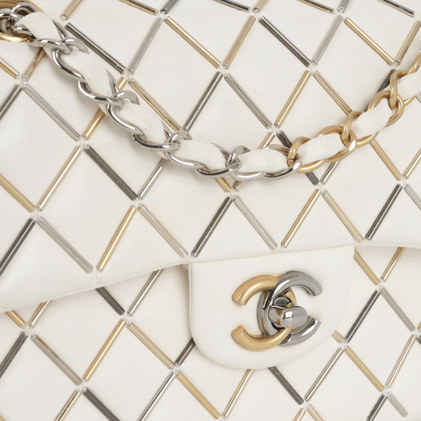 Chanel Small Matelasse Classic Flap - White Lambskin | Bi-colour Hardware