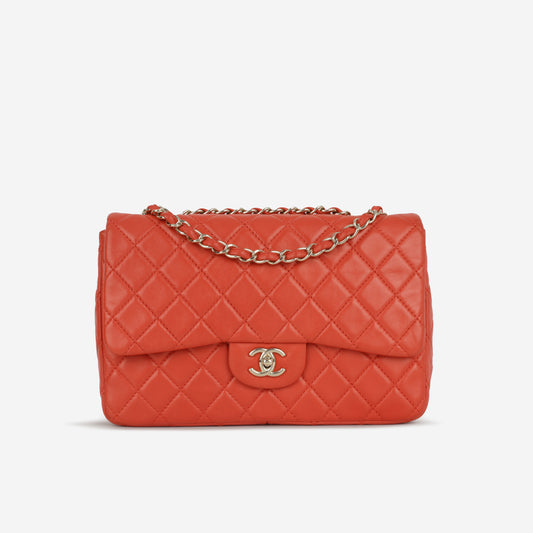 Chanel Classic Jumbo Double Flap - Red Lambskin | Silver Hardware