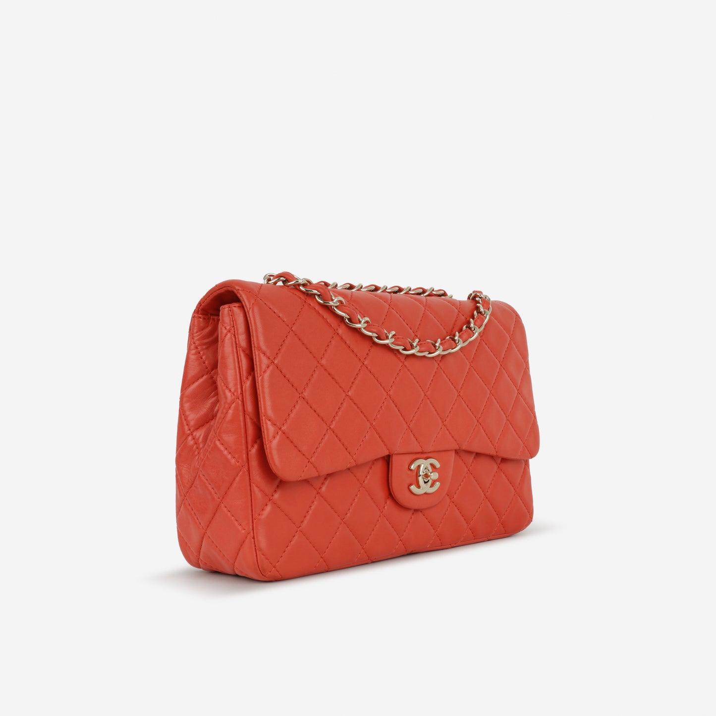 Chanel Classic Jumbo Double Flap - Red Lambskin | Silver Hardware