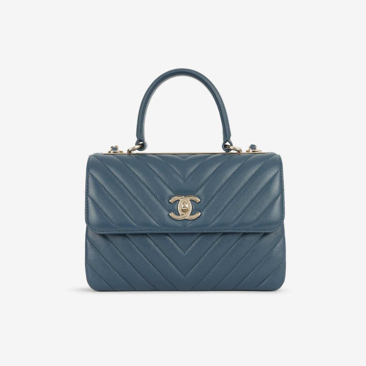 Chanel Small Trendy CC Flap Bag - Blue Chevron Lambskin | Champagne Gold Hardware