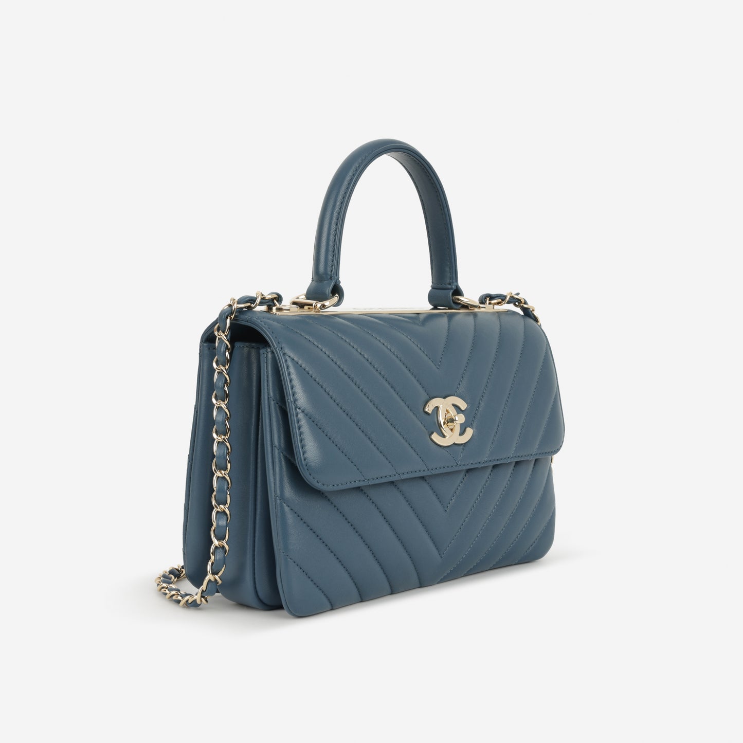 Chanel Small Trendy CC Flap Bag - Blue Chevron Lambskin | Champagne Gold Hardware