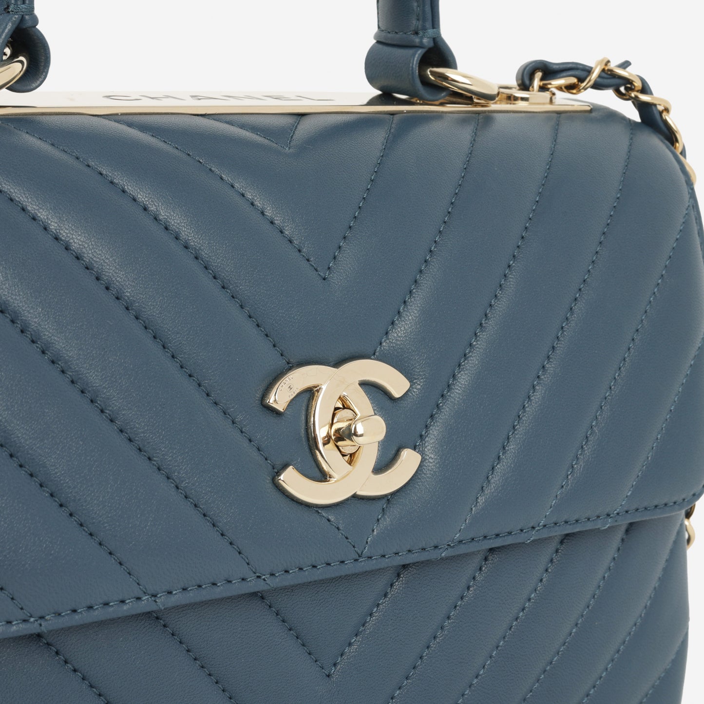 Chanel Small Trendy CC Flap Bag - Blue Chevron Lambskin | Champagne Gold Hardware