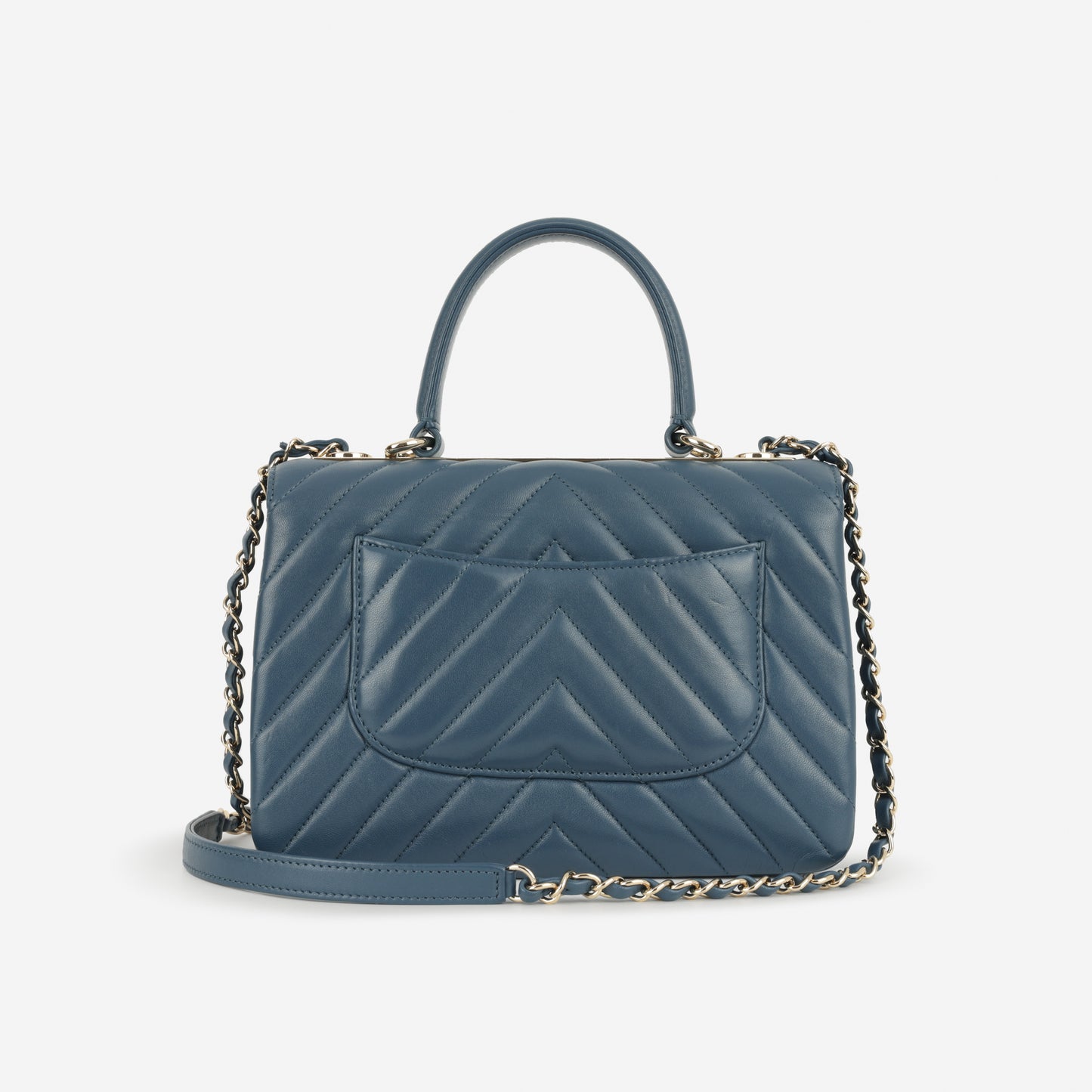 Chanel Small Trendy CC Flap Bag - Blue Chevron Lambskin | Champagne Gold Hardware