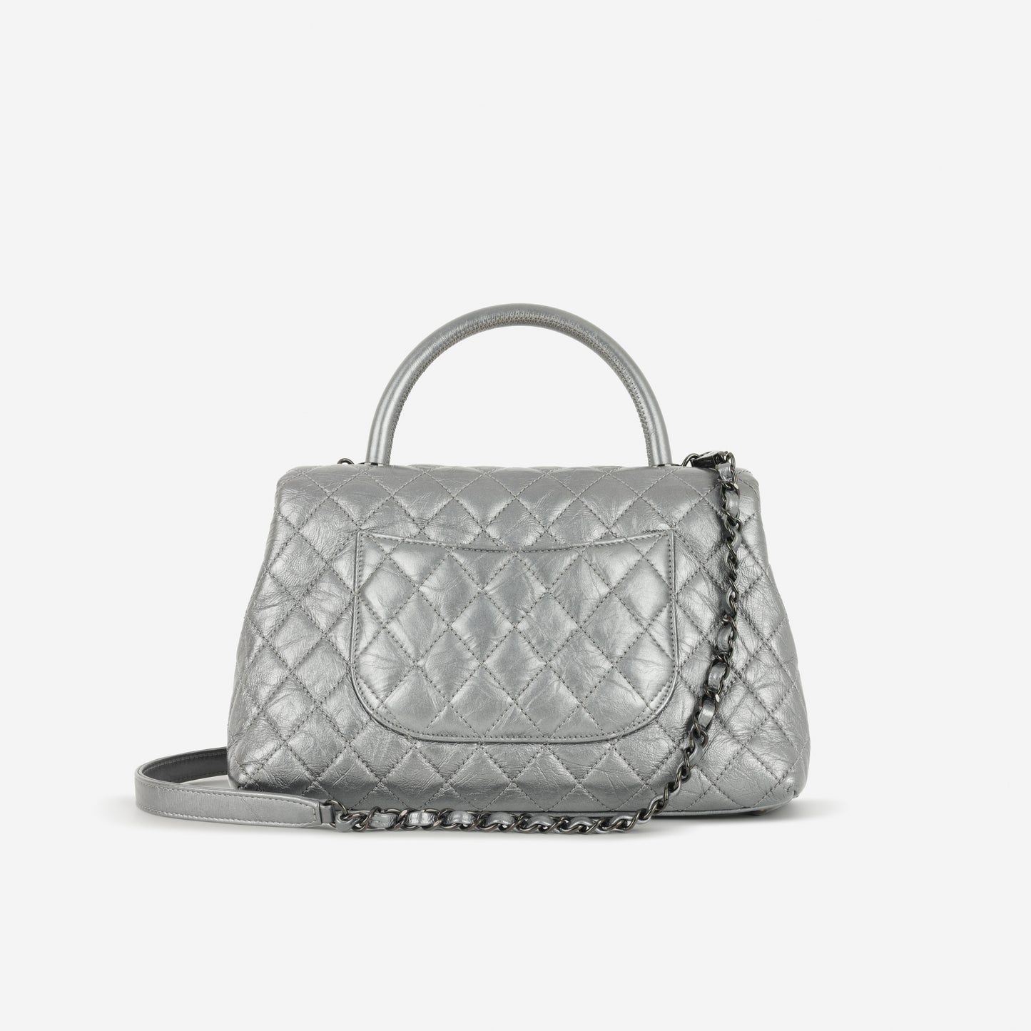 Chanel Medium Coco Handle - Silver Crumpled Calfskin | Black Hardware
