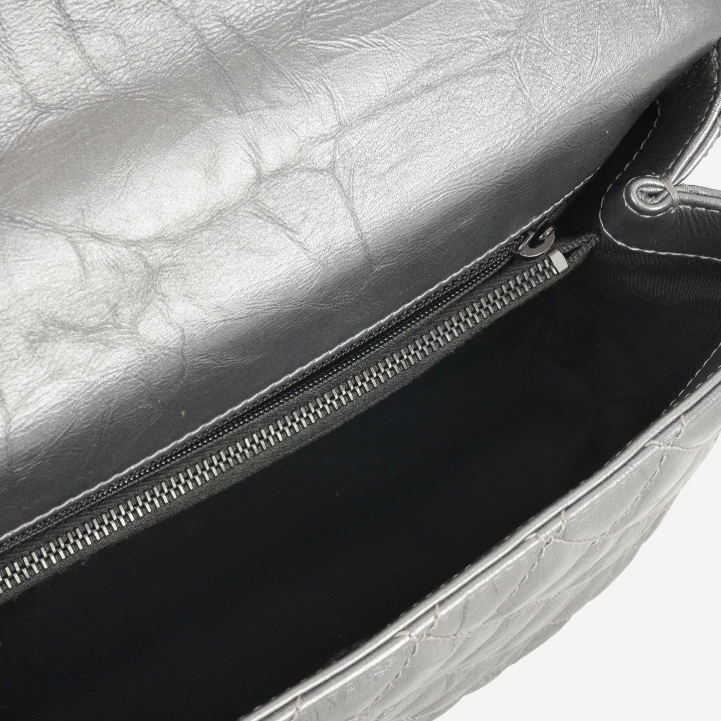 Chanel Medium Coco Handle - Silver Crumpled Calfskin | Black Hardware