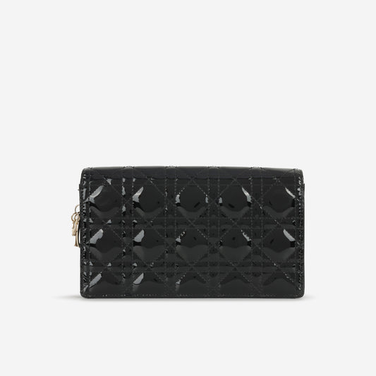 Lady Dior Pouch - Black Patent Cannage | Champagne Gold Hardware