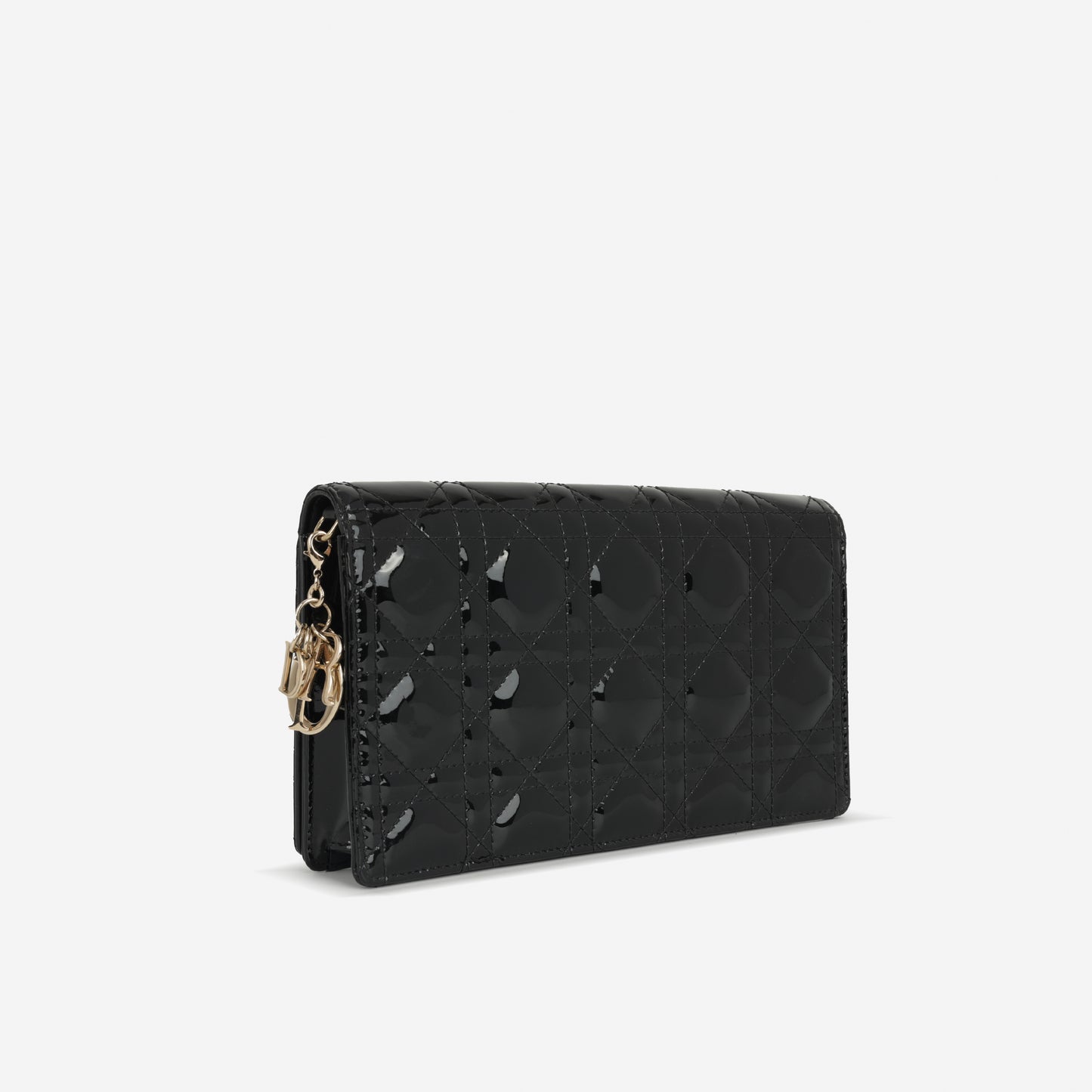Lady Dior Pouch - Black Patent Cannage | Champagne Gold Hardware
