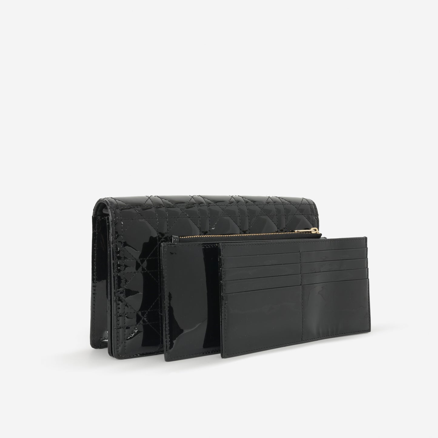 Lady Dior Pouch - Black Patent Cannage | Champagne Gold Hardware