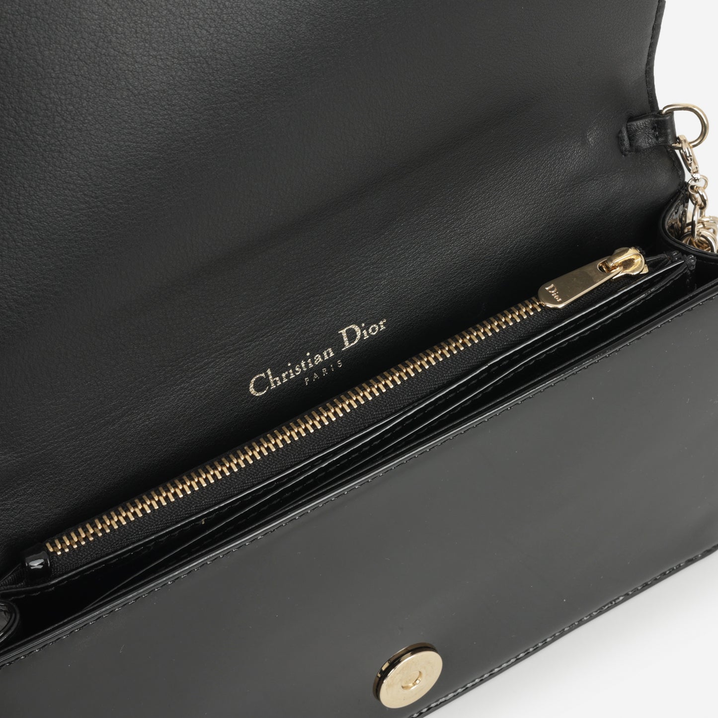 Lady Dior Pouch - Black Patent Cannage | Champagne Gold Hardware