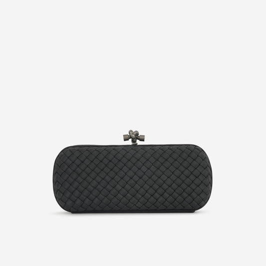 Bottega Long Knot Clutch - Black Fabric | Gunmetal Hardware