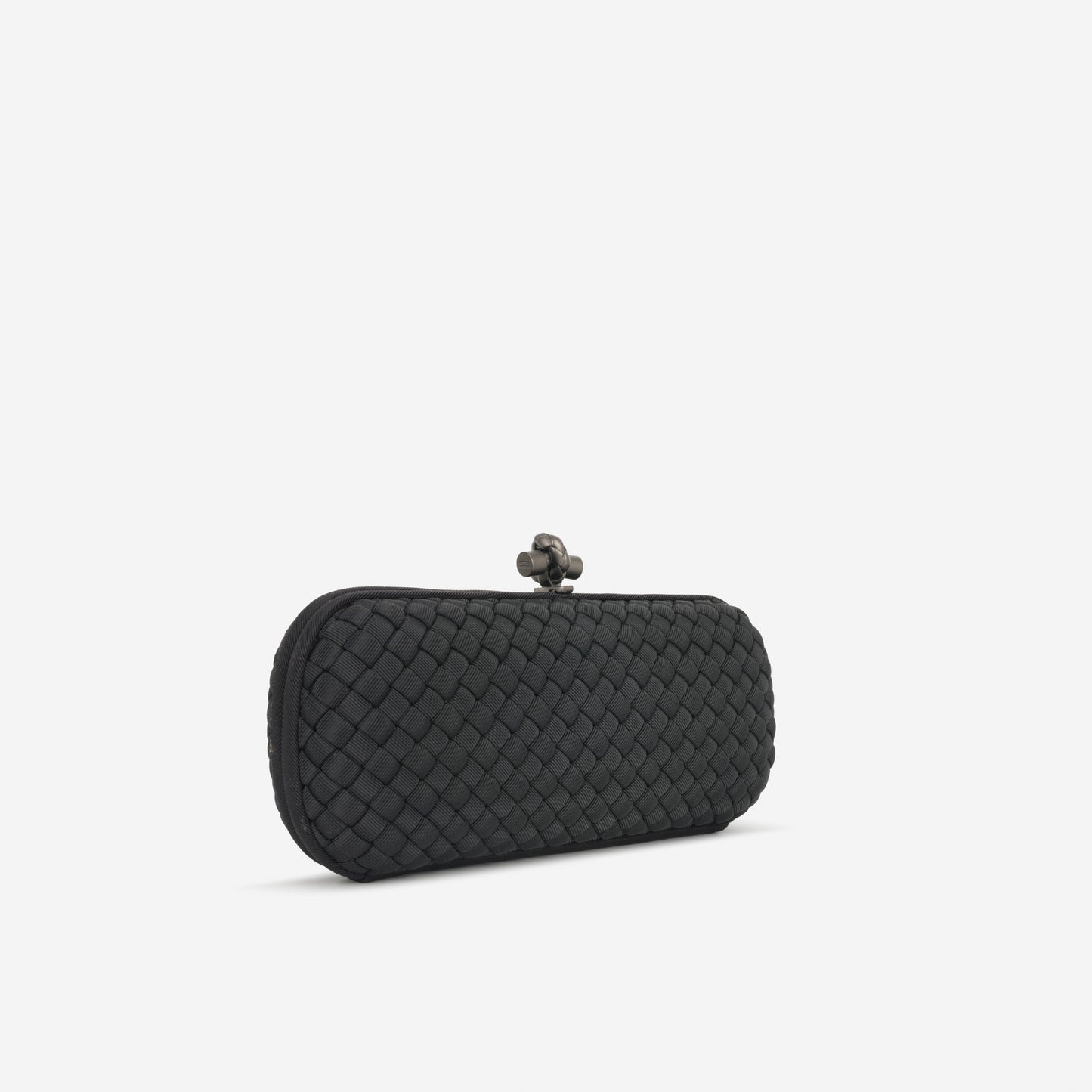Bottega Long Knot Clutch - Black Fabric | Gunmetal Hardware