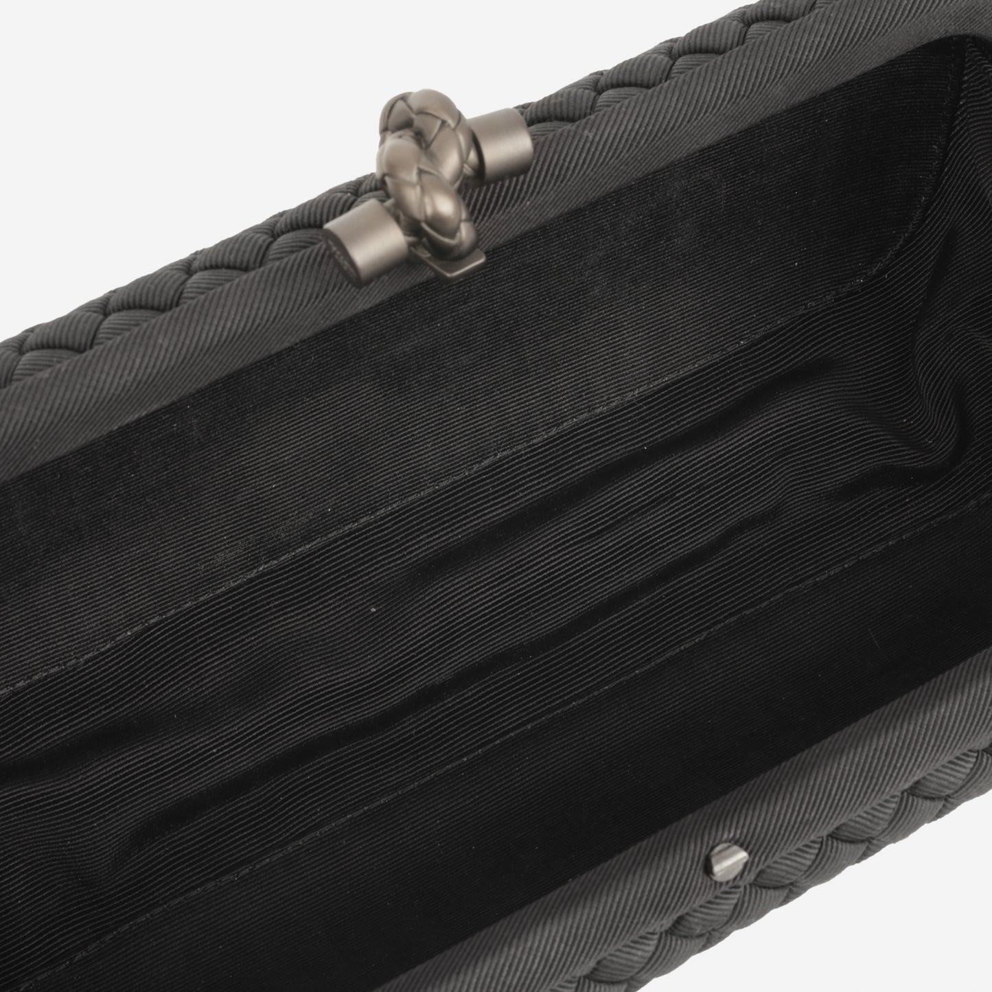 Bottega Long Knot Clutch - Black Fabric | Gunmetal Hardware