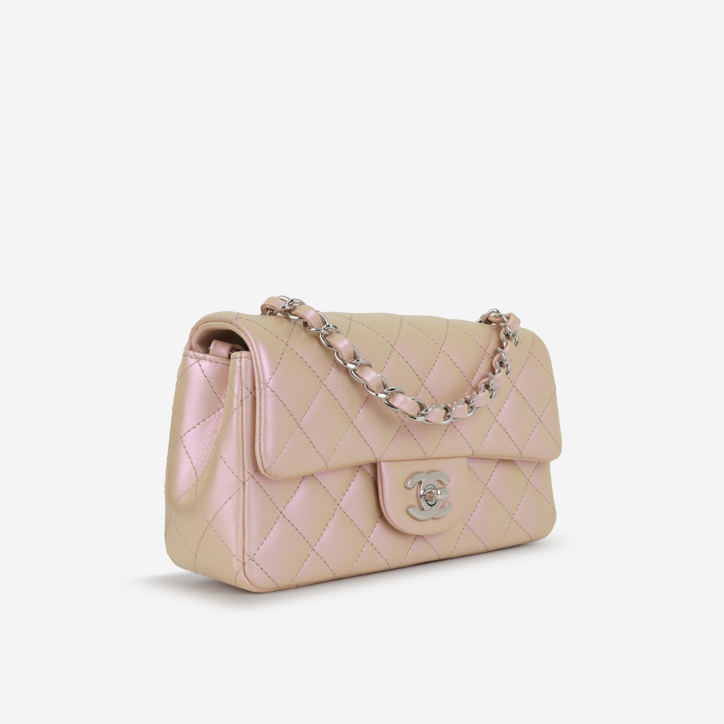 Chanel Mini Rectangular - Iridescent Pink Calfskin | Silver Hardware