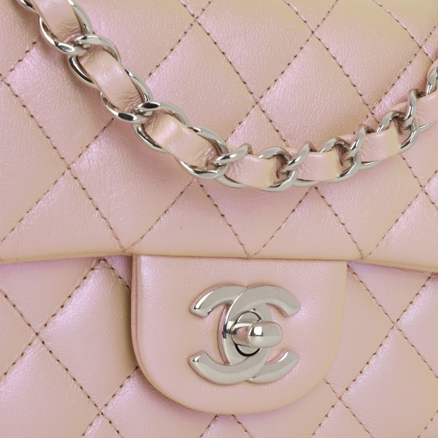 Chanel Mini Rectangular - Iridescent Pink Calfskin | Silver Hardware