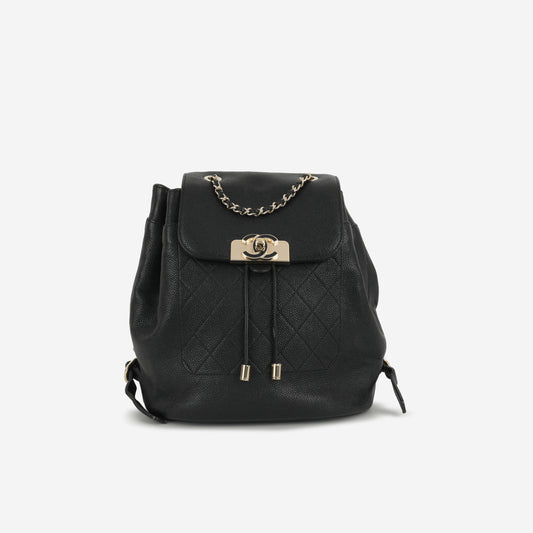 Chanel Matelasse Chain Backpack - Black Caviar | Champagne Gold Hardware