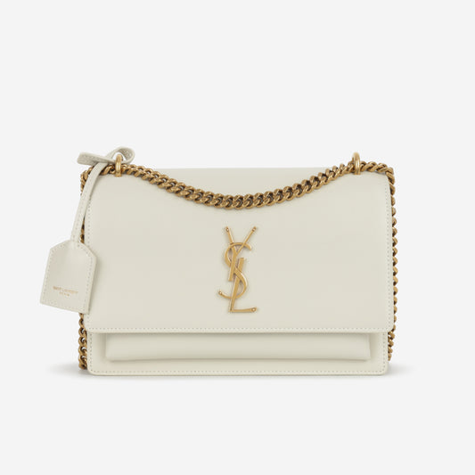 Saint Laurent Medium Sunset - Blanc Vintage Calfskin | Gold Hardware