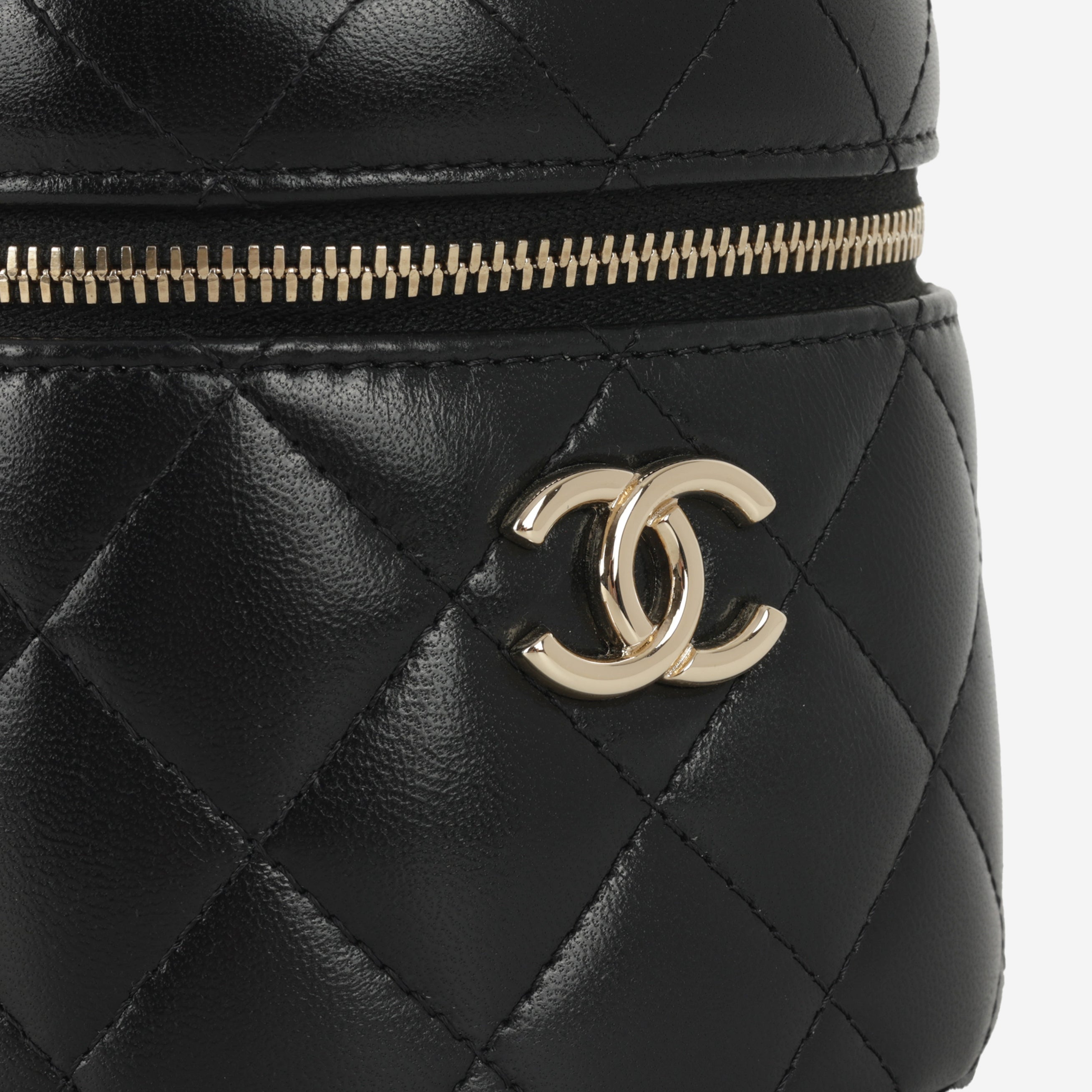 Chanel 22s Mini Top Handle Vanity - Black Lambskin | Champagne