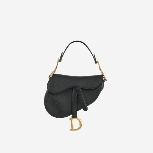 Dior Mini Saddle -  Black Grained Calfskin | Gold Hardware