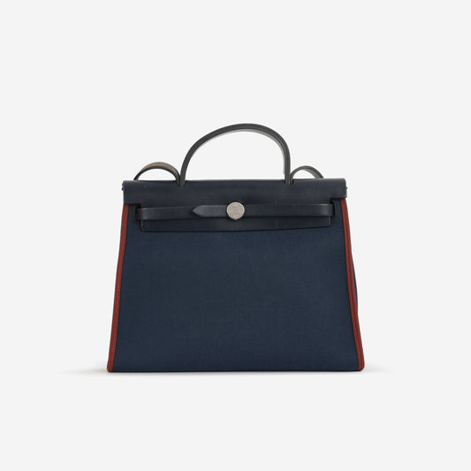 Hermès Herbag 31 - Blue Marine Canvas / Rouge H Trim | Palladium Hardware